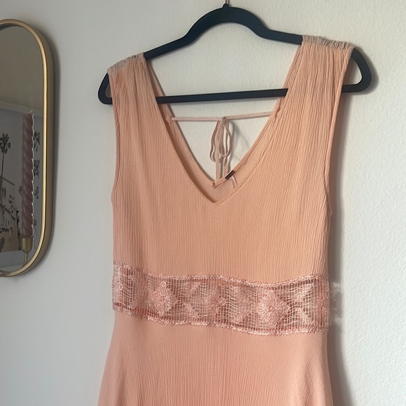 FREE PEOPLE Peach fairycore🍑 V-Neck Mini Dress with Lace Cut Out - Picture 5 of 10